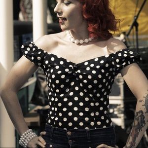 Y2K VINTAGE Windsor POLKA DOT B&W top tie front SEXY RETRO ROCKABILLY